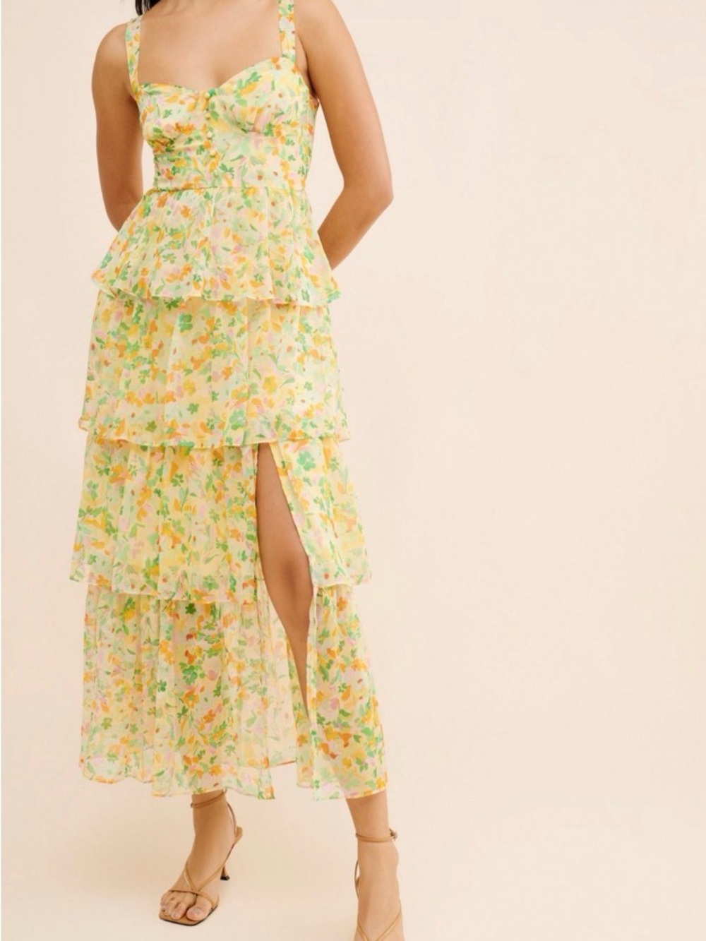 ASTR the label Yellow Floral Tiered Midi Dress